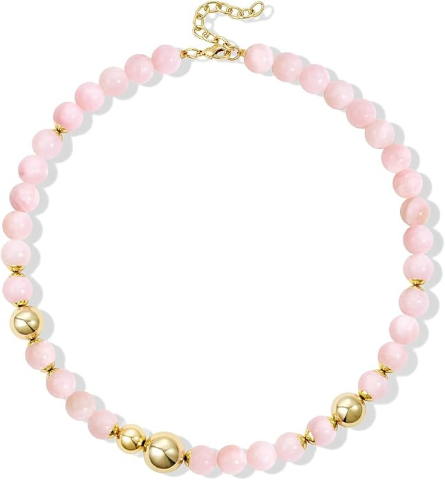 KissYan Beaded Necklaces for Women, 14K Gold Plated Natural Gemstones Beach Choker, Boho Handmade... | Amazon (US)