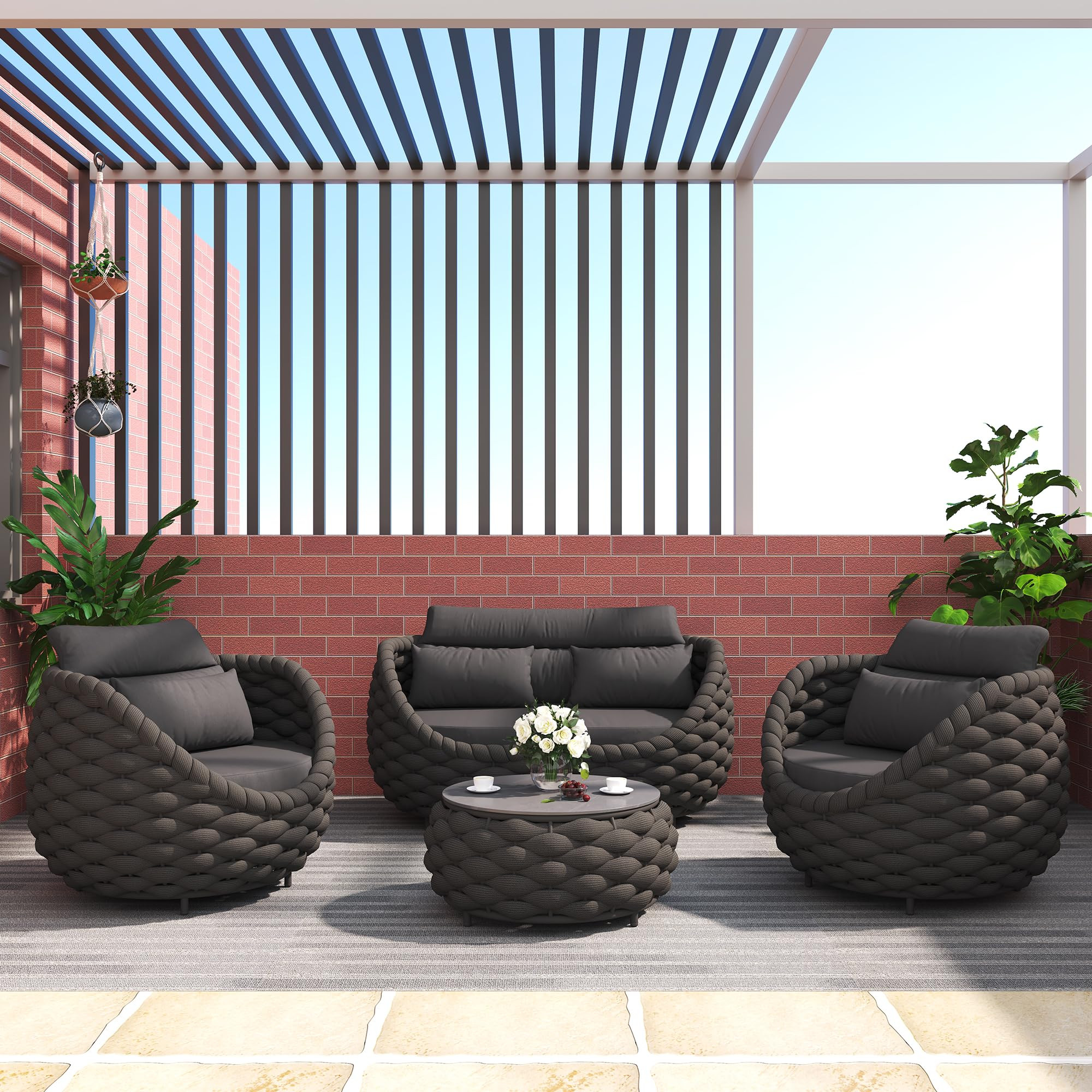 TWT Patio Furniture Set 4 Pieces Aluminum Outdoor Furniture w/27.8in Coffee Table,Patio Conversat... | Amazon (US)