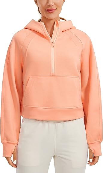 CRZ YOGA Fleece Lined Hoodies for Women Half-Zip Pullover Cropped Sweatshirt with Thumb Hole | Amazon (US)