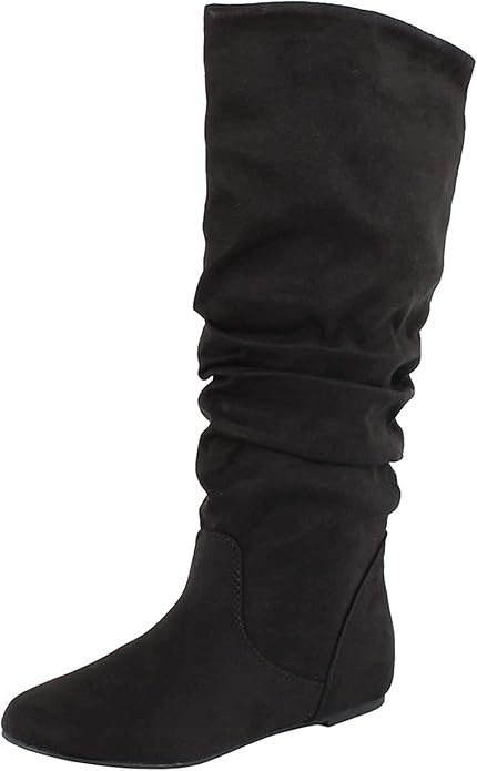 Soda Women's Zuluu Slouchy Faux Leather Knee High Flats Boots | Amazon (US)