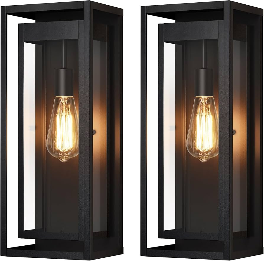 19" Outdoor Wall Lights, 2 Pack Large Size Matte Black Outdoor Sconce Lights with Clear Glass Sha... | Amazon (US)