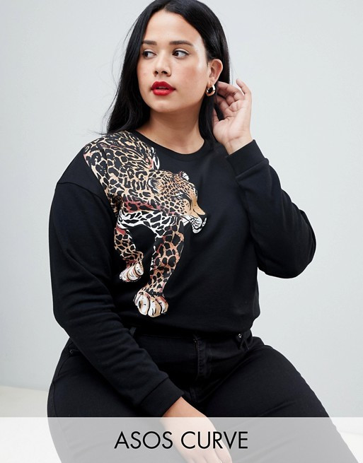 ASOS DESIGN Curve sweat with leopard placement print | ASOS US