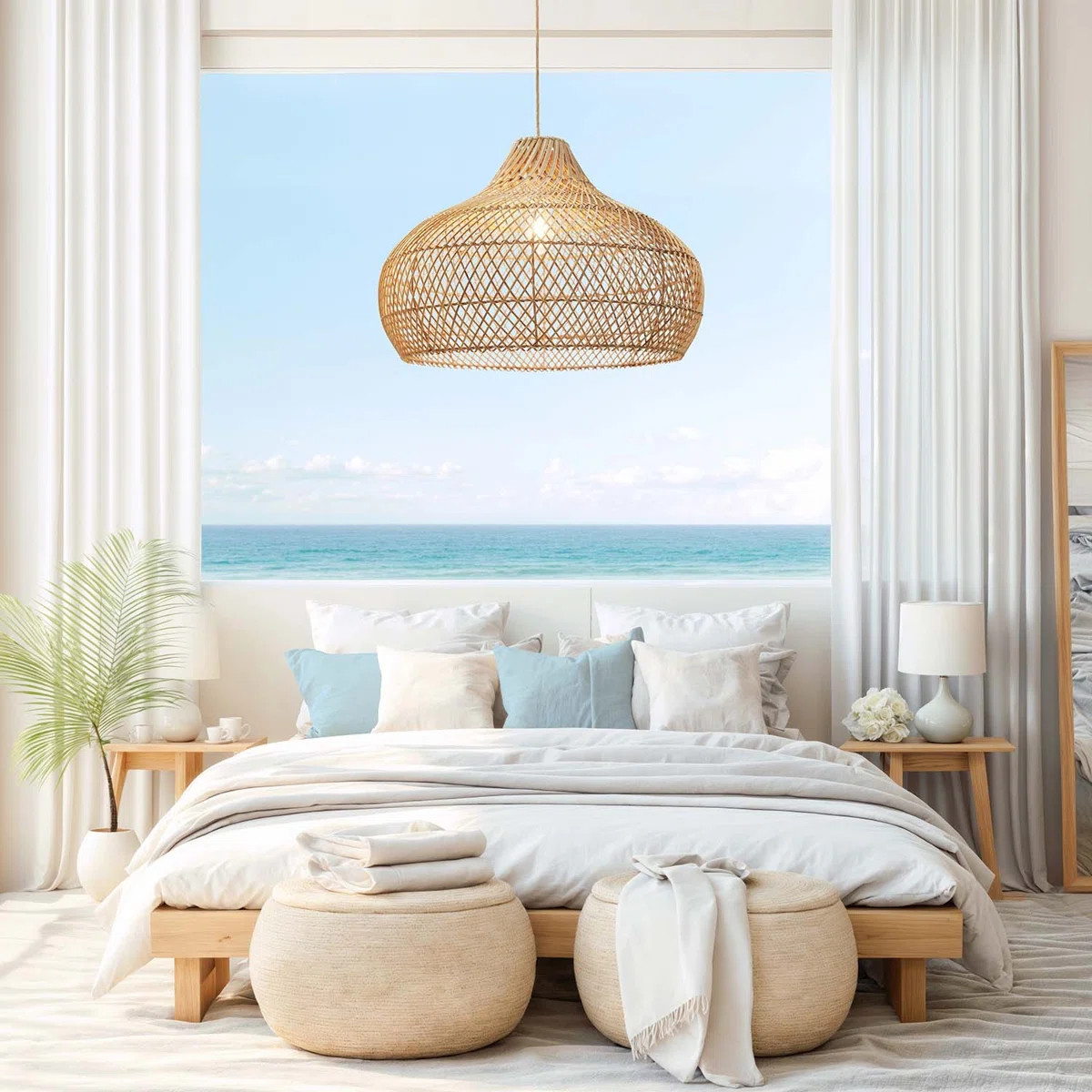Kloe Brown Rattan Pendant Light – Large Polished Handwoven Ceiling Light Fixture for Living Roo... | Wayfair North America