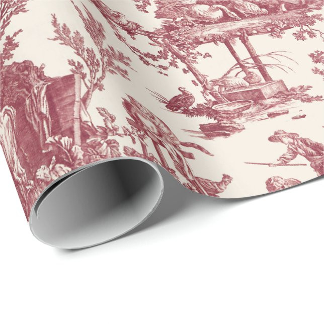 Vintage Rustic Farm French Toile-Red & Tan Wrapping Paper | Zazzle | Zazzle