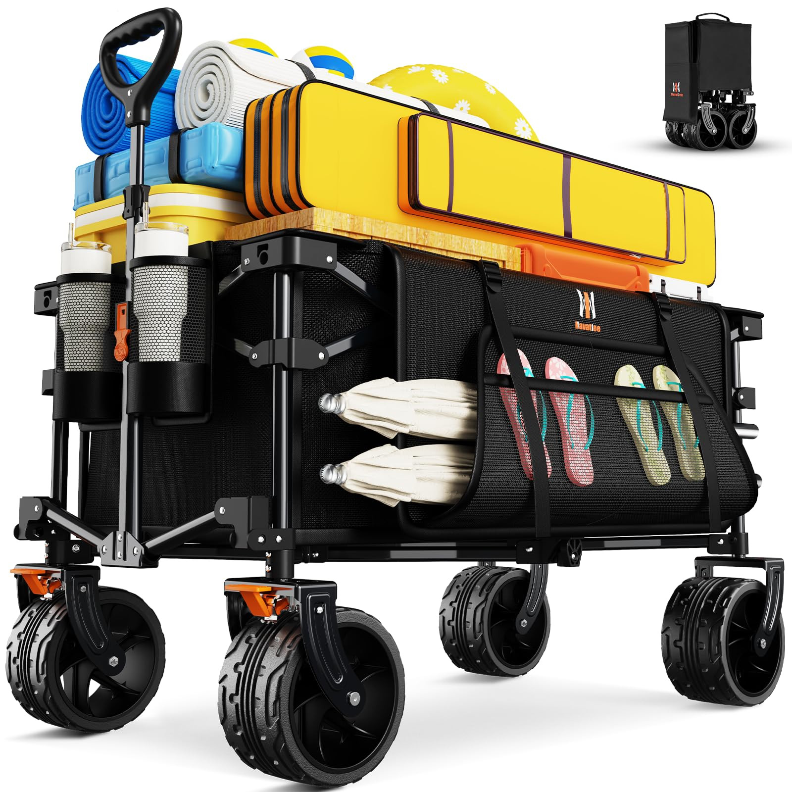 Navatiee Big Wheels Collapsible Wagon Cart Foldable, Heavy Duty Beach Wagon with Silent All-Terra... | Amazon (US)