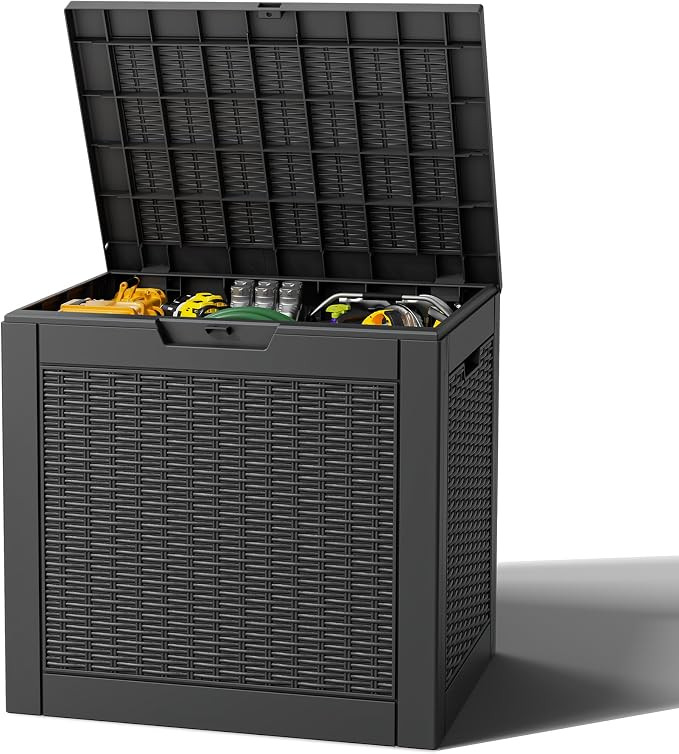 Outdoor Storage Box, Resin Deck Boxes Indoor and outdoor, Waterproof Storage Box Lockable Lid (Bl... | Amazon (US)