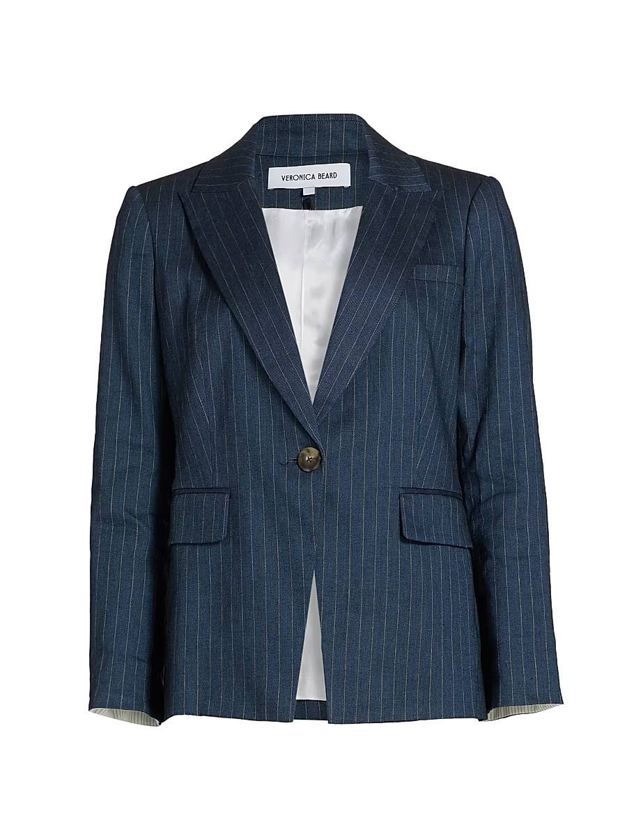 Women's Dickey Pinstriped Linen-Blend Jacket - Blue Dove - Size 0 | Saks Fifth Avenue