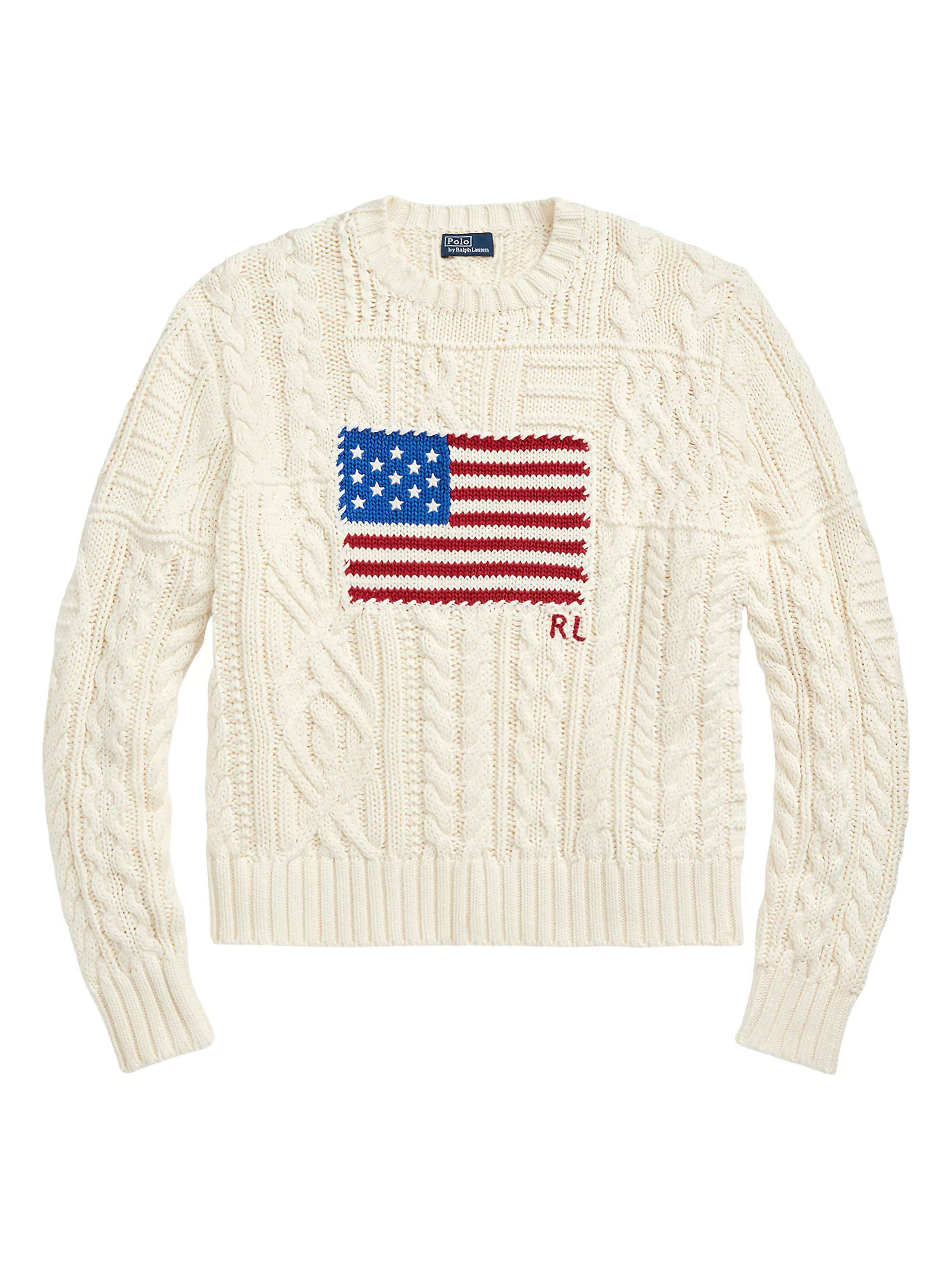 Flag Aran-Knit Cotton Sweater | Saks Fifth Avenue