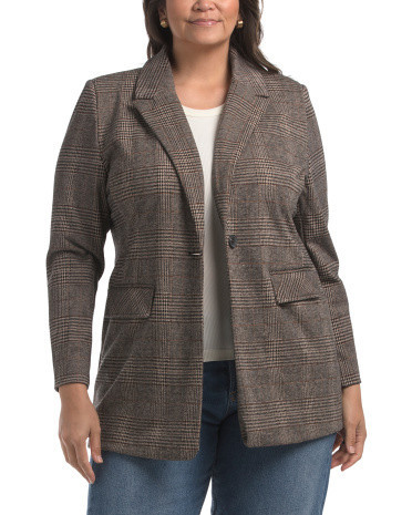 Plus Knit Plaid Blazer for Women | Polyester/Spandex/Rayon | Marshalls