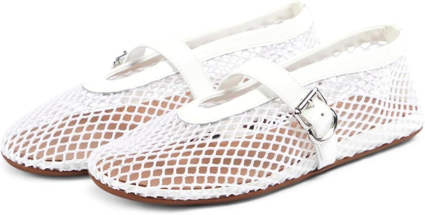 Mesh Ballet Flats for Women Buckle Strap Ballerina Flats Comfy Casual Ballerina Fishnet Mary Jane... | Amazon (US)