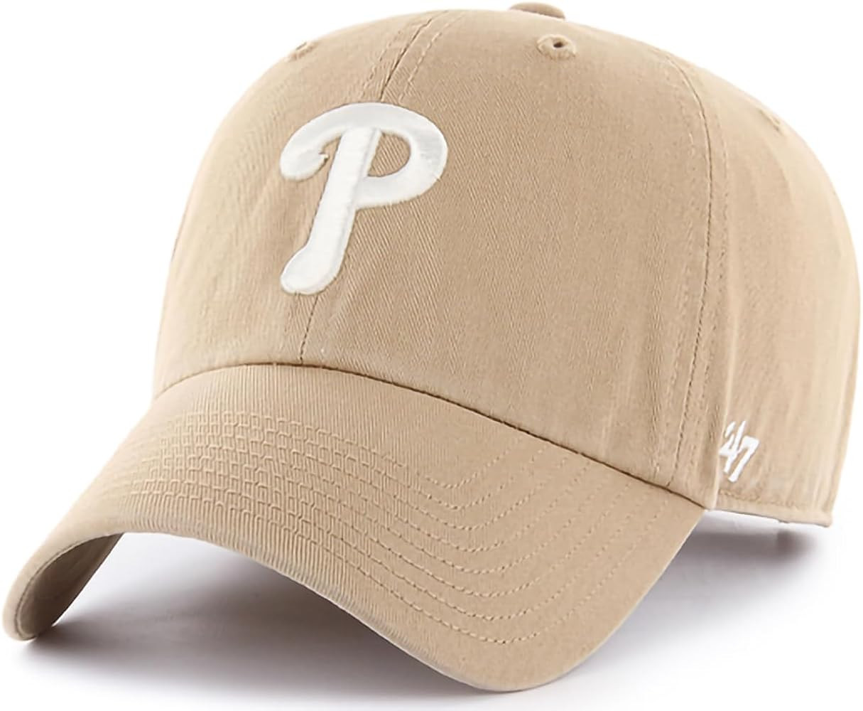 47 Brand MLB Khaki White Primary Logo Clean Up Adjustable Strap Baseball Dad Hat Cap, Adult One S... | Amazon (US)