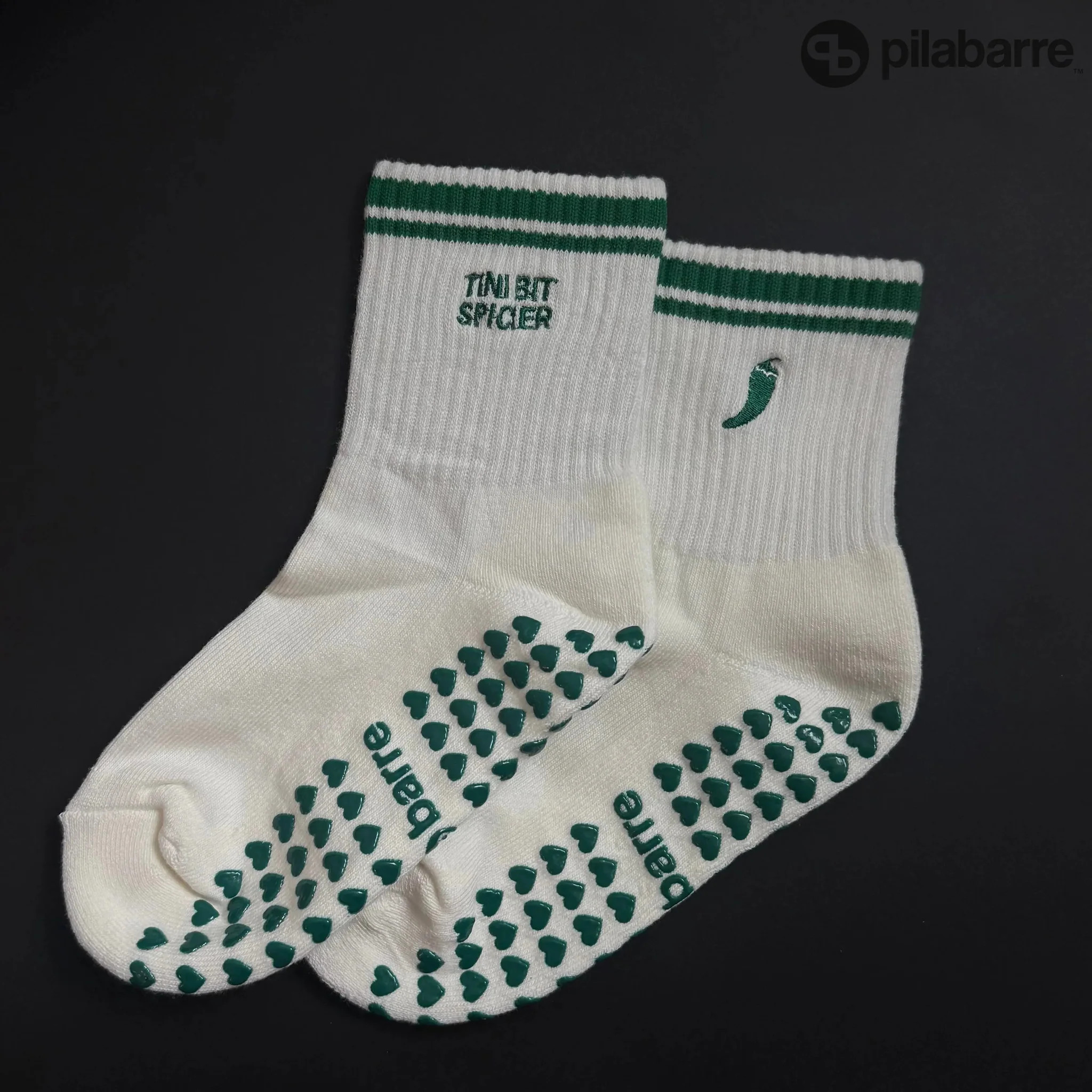 Tini Bit Spicier Grip Socks - Cream & Green | Pilabarre