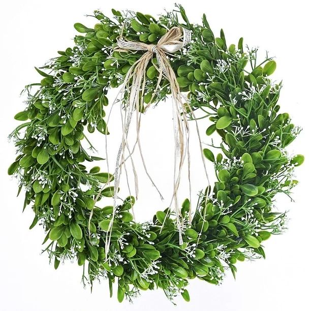 Coolmade 16 inch Artificial Green Leaf Wreath with Bow Spring Front Door Wreath Greenery Garland ... | Walmart (US)