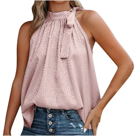 ASHION Women s Sleeveless Tie Mock Neck Tank Tops Leopard Print Side Bow Blouse | Walmart (US)