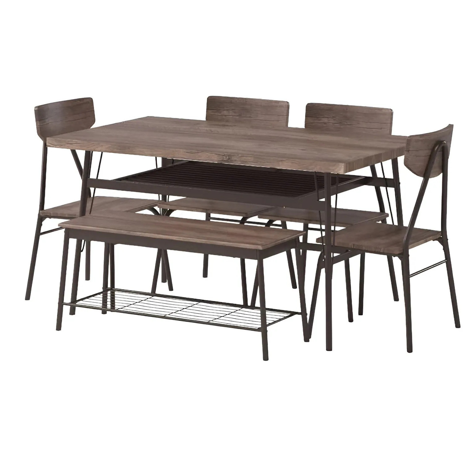 Slickblue 6-Piece Modern Brown Dining Room Set with Rectangular Wood-Top Table Four Chairs and Two-Person Bench for Kitchen Dining Room Use one_size | Lowe's