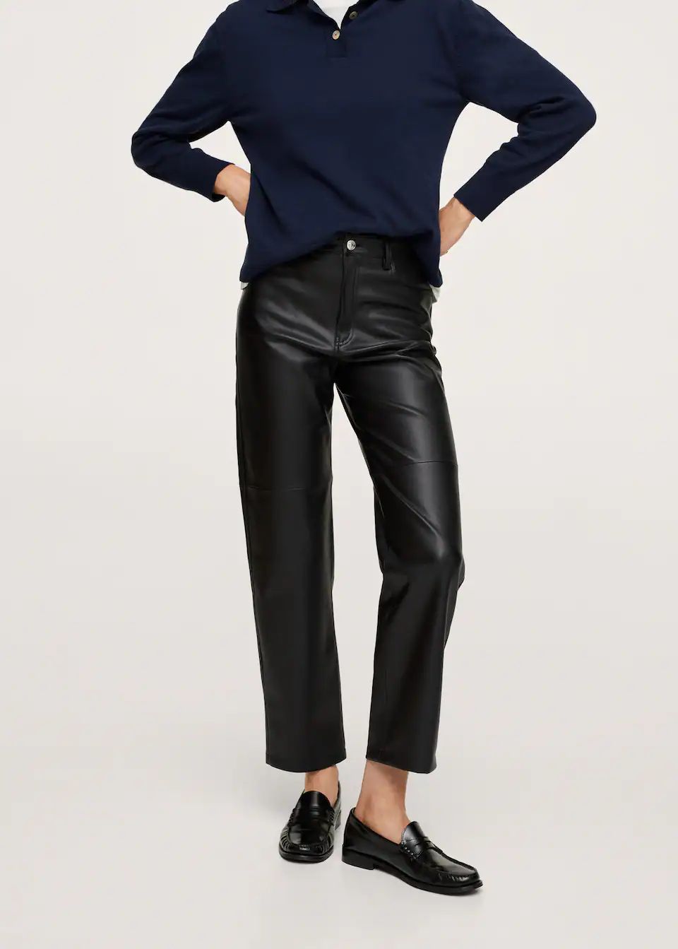 Leather-effect straight trousers | MANGO (US)