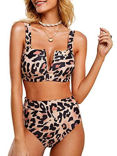 Womens High Waisted Cheetah Leopard Swimsuits Bikini Sexy Padded Push Up Animal Cow Printed 2 Pie... | Amazon (US)