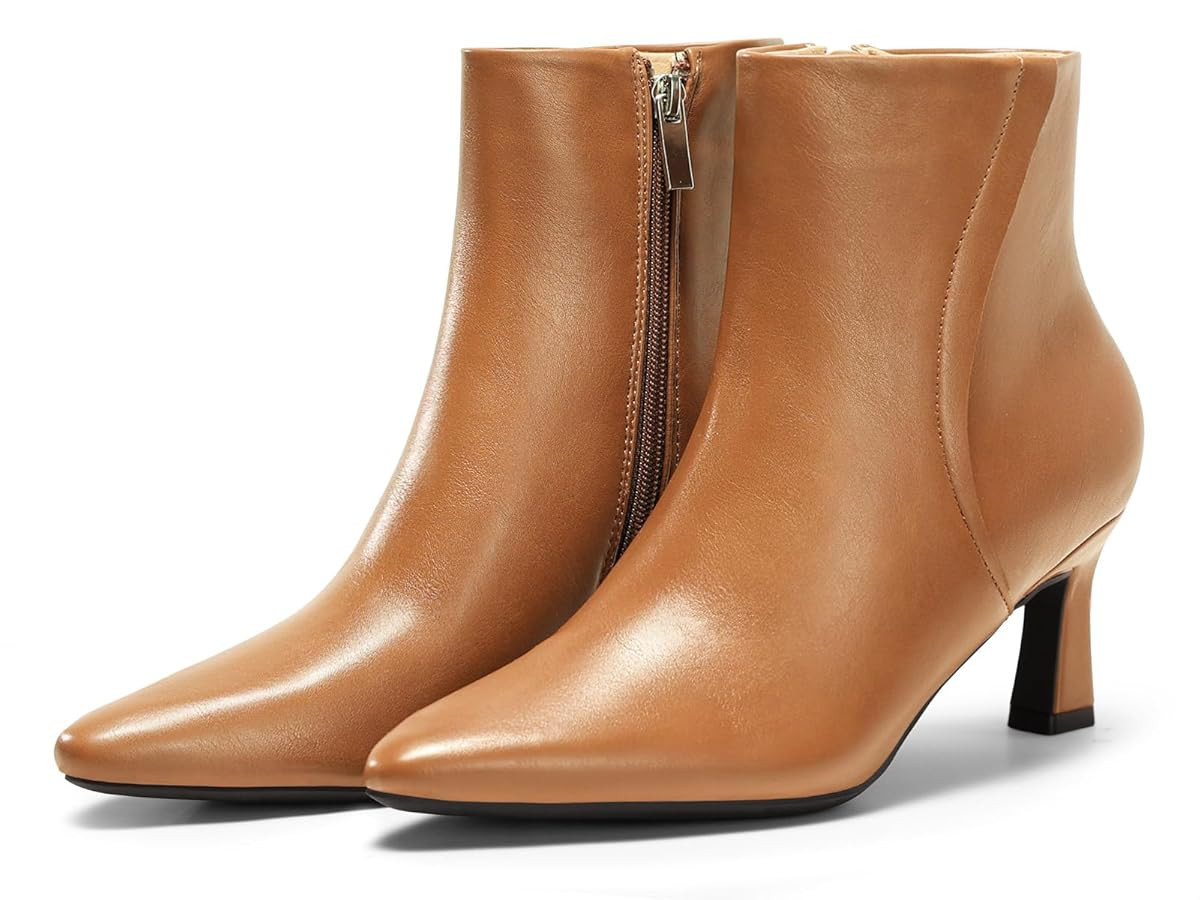Coutgo Womens Ankle Boots Kitten Low Heel Closed Pointed Booties Side Zipper Winter Dress Shoes | Amazon (US)