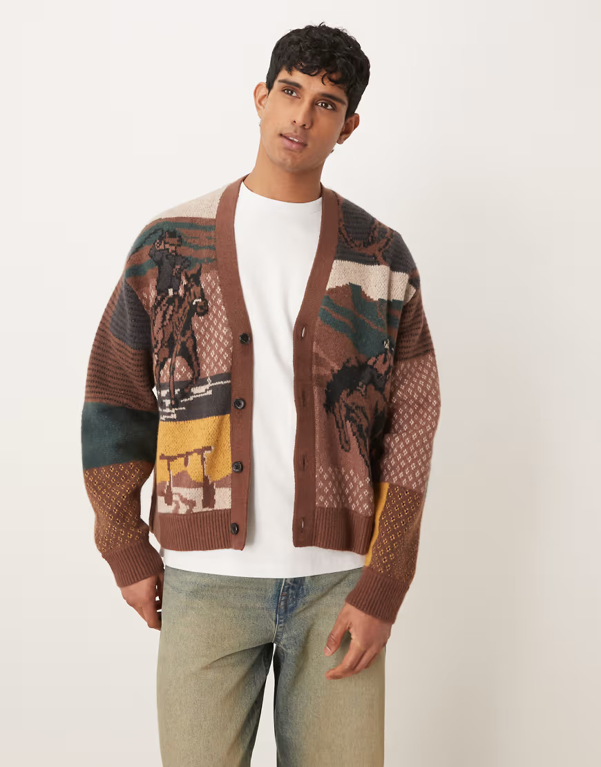 Abercrombie & Fitch western graphic cardigan in brown | ASOS (Global)