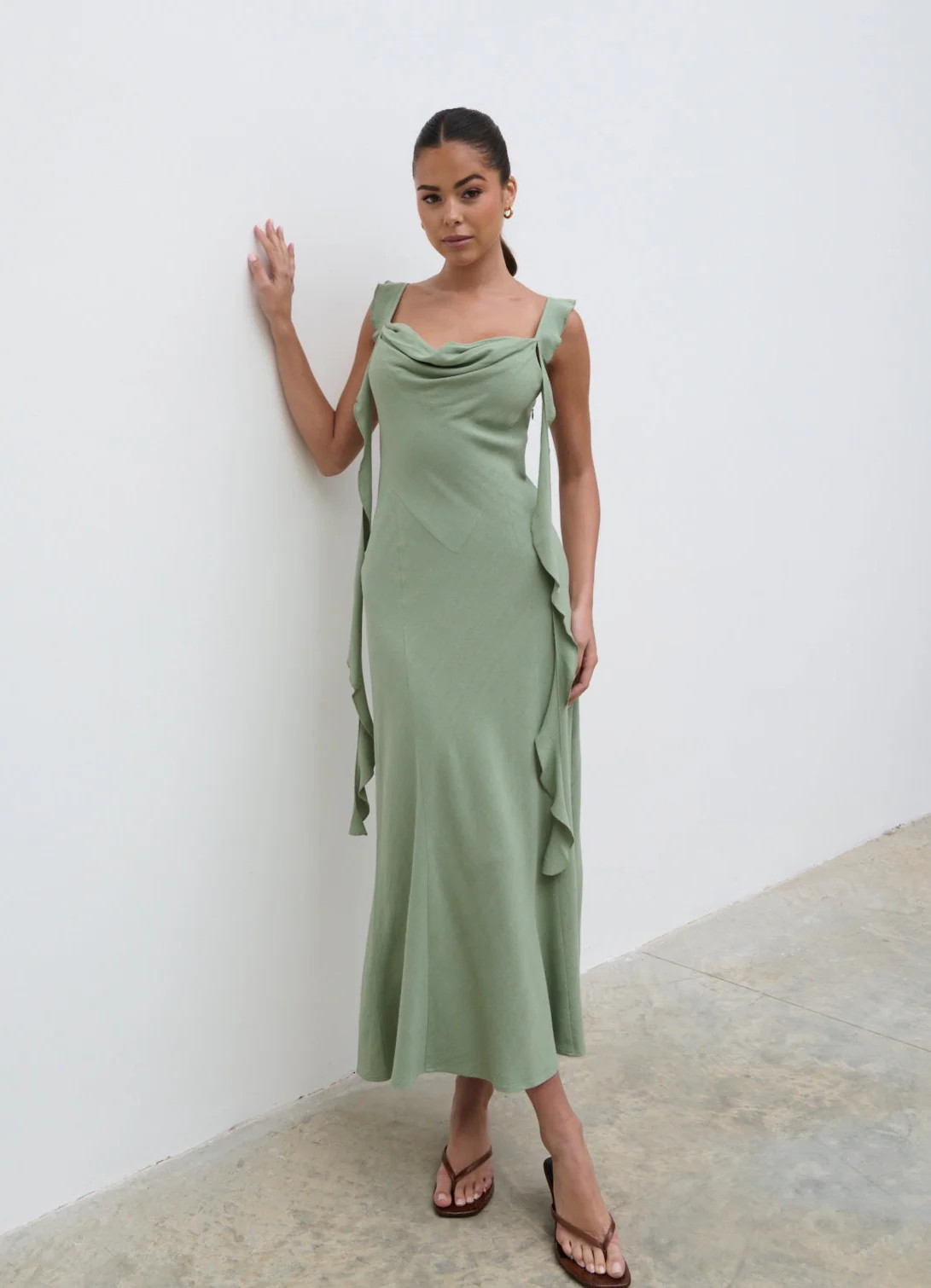 Rya Ruffle Midaxi Dress - Green | Pretty Lavish (UK)