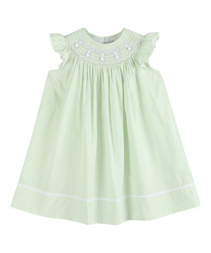 Light Green Bunny Smocked Angel-Sleeve Dress - Infant, Toddler & Girls | Zulily
