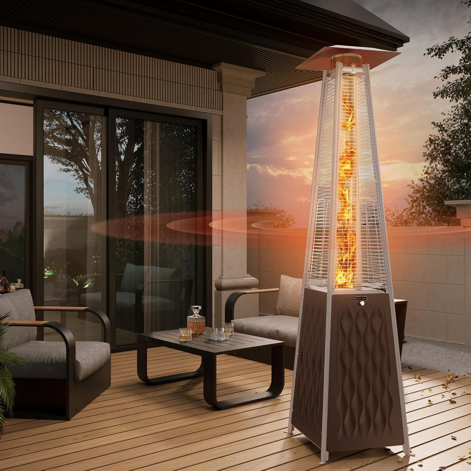 EAST OAK 48,000 BTU Pyramid Patio Heater, Quartz Glass Tube Propane Outdoor Heater with Wheels, T... | Amazon (US)