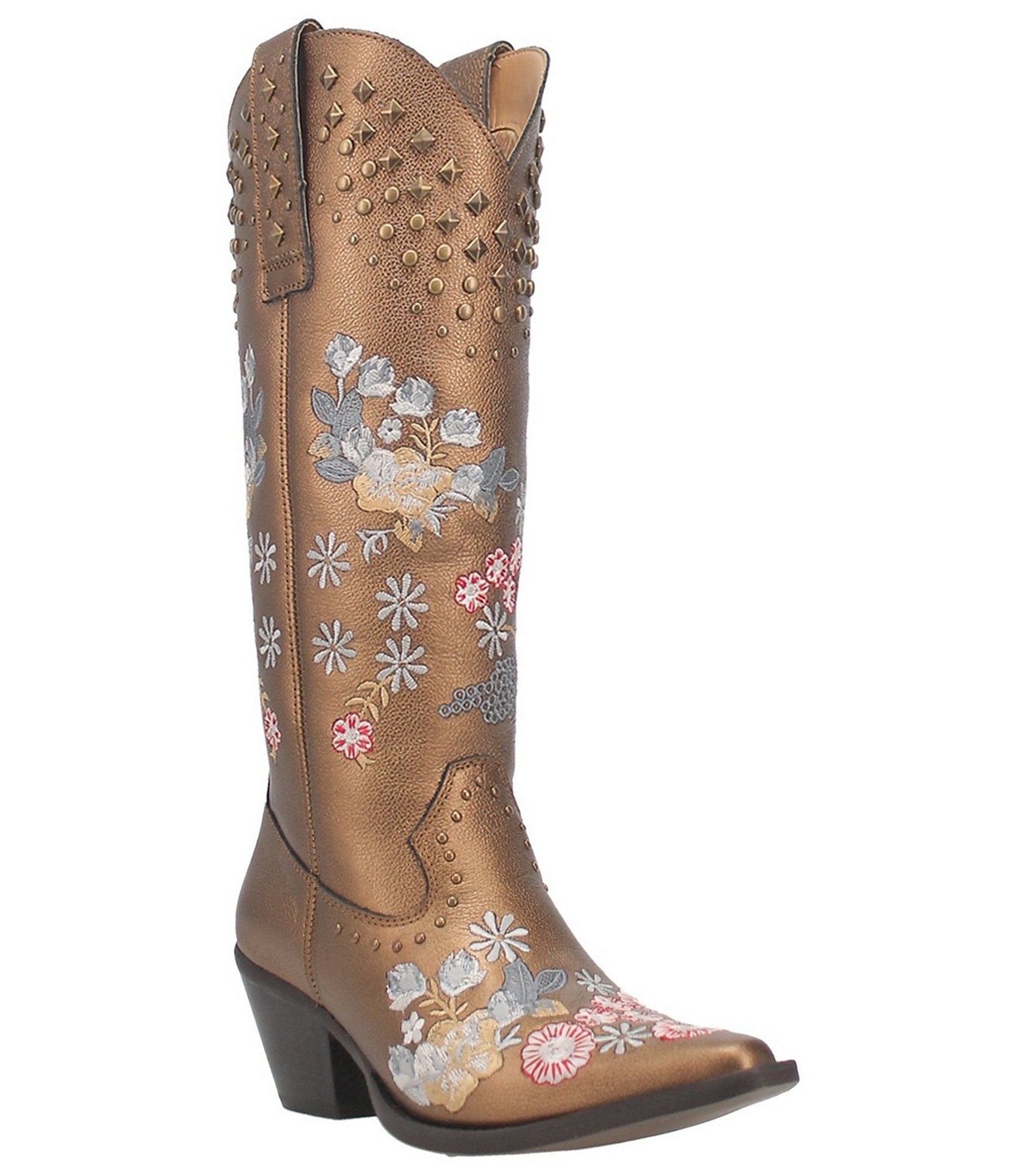Poppy Floral Embroidered Studded Western Boots | Dillard's