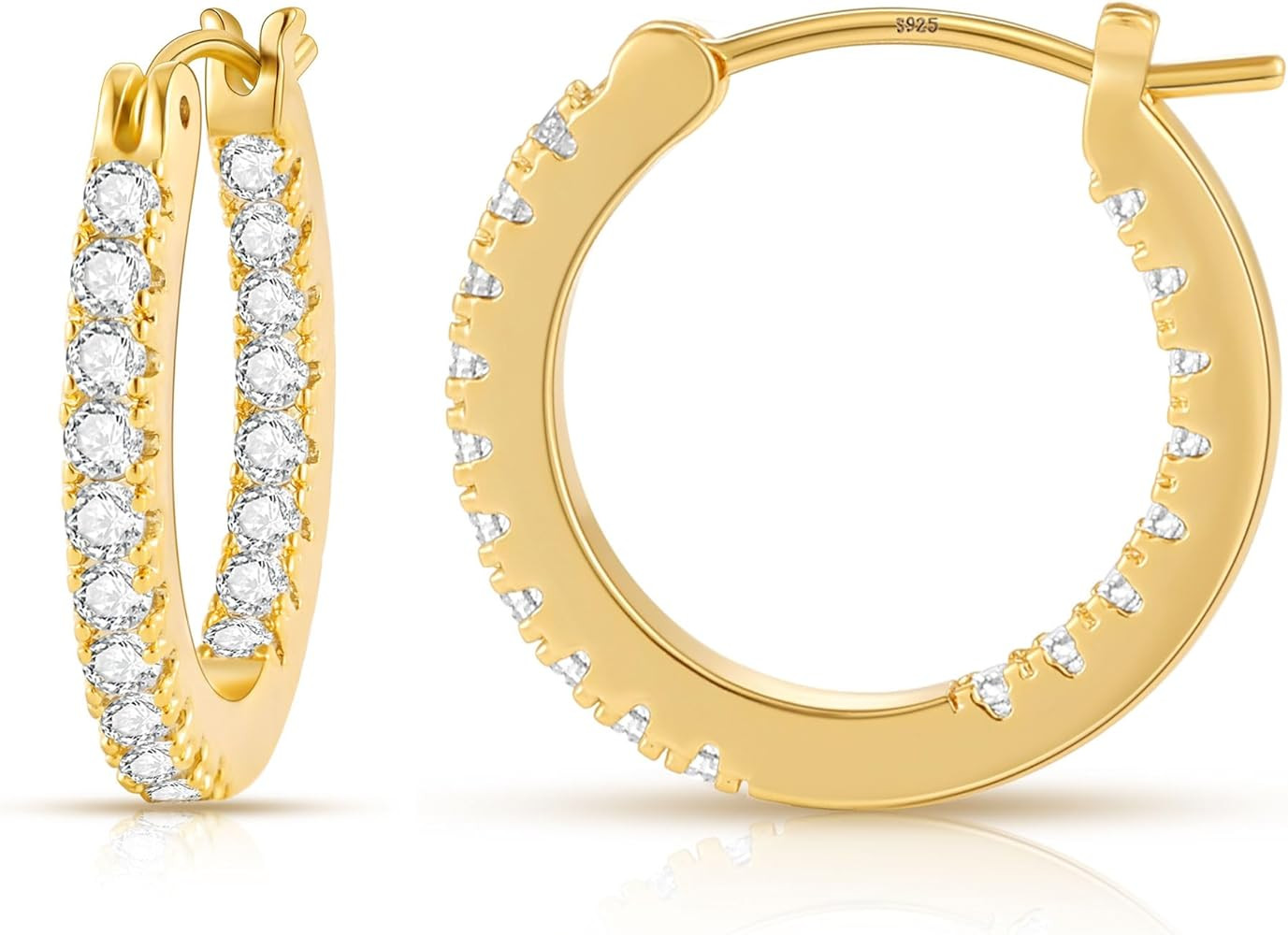 Gacimy Gold Hoop Earrings for Women, 15 20 30mm Cubic Zirconia Gold Hoop Earrings, 14k Gold Plate... | Amazon (US)