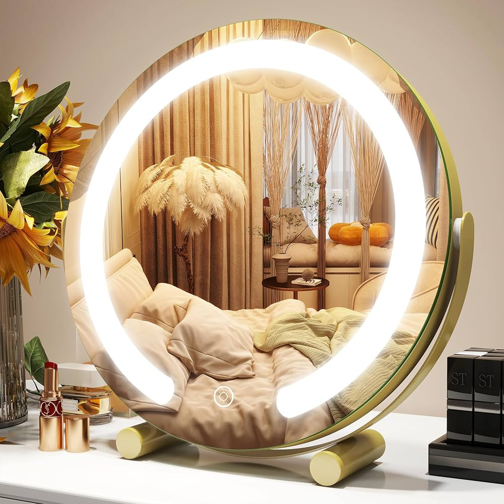 Gold Vanity Mirror, 12 Inch Makeup Mirror with Lights, Large Lighted Vanity Mirror, Light Up Mirr... | Amazon (US)