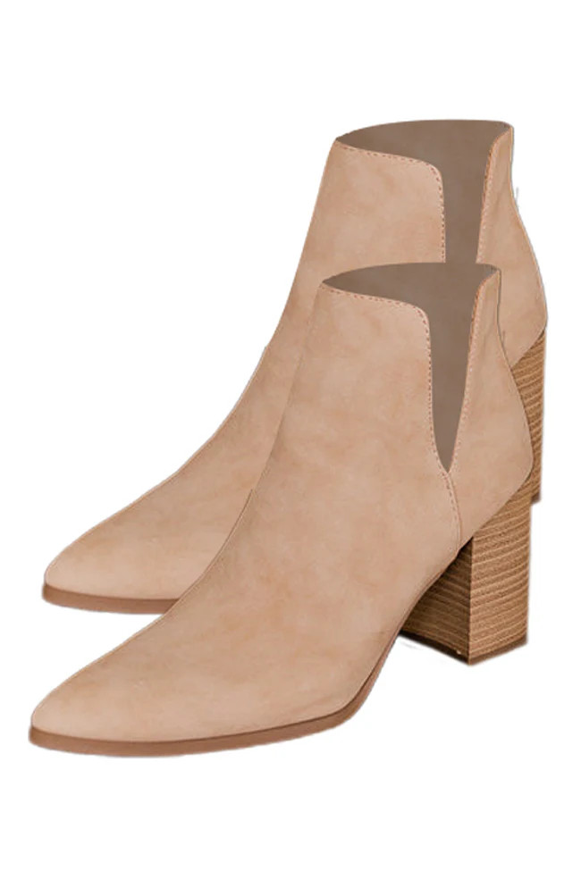 Darleen Taupe Side Slit Booties | Pink Lily