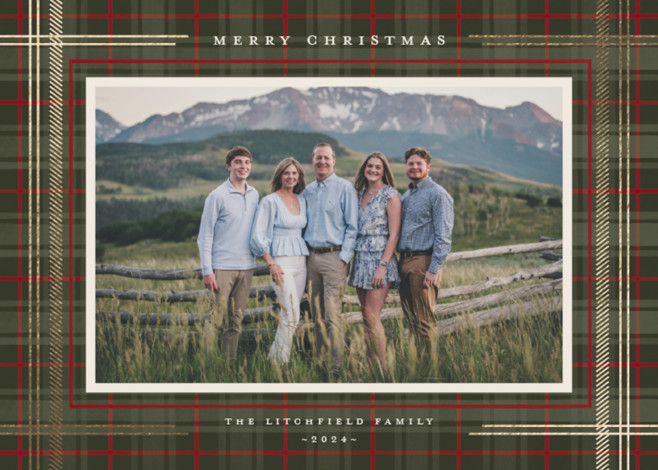 "Flannel" - Customizable Foil-pressed Holiday Cards in Green by Wildfield Paper Co. | Minted