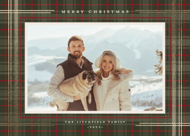"Flannel" - Customizable Foil-pressed Holiday Cards in Green by Wildfield Paper Co. | Minted