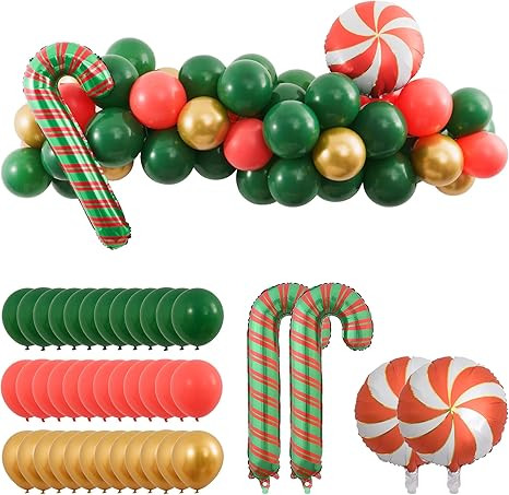 69 Pcs Christmas Balloon Garland Arch Kit - Vintage Red Green Gold Metallic Latex Balloons, Candy... | Amazon (US)