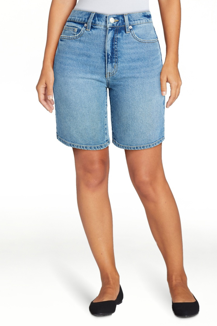 Time and Tru Women's High Rise Denim Bermuda Shorts, 9" Inseam, Sizes 0-20 | Walmart (US)