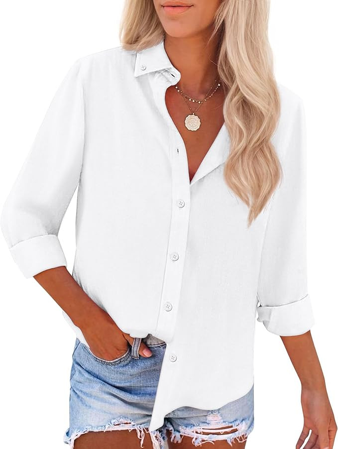 siliteelon Button Down Shirts Cotton Dress Shirts Blouse Tops | Amazon (US)