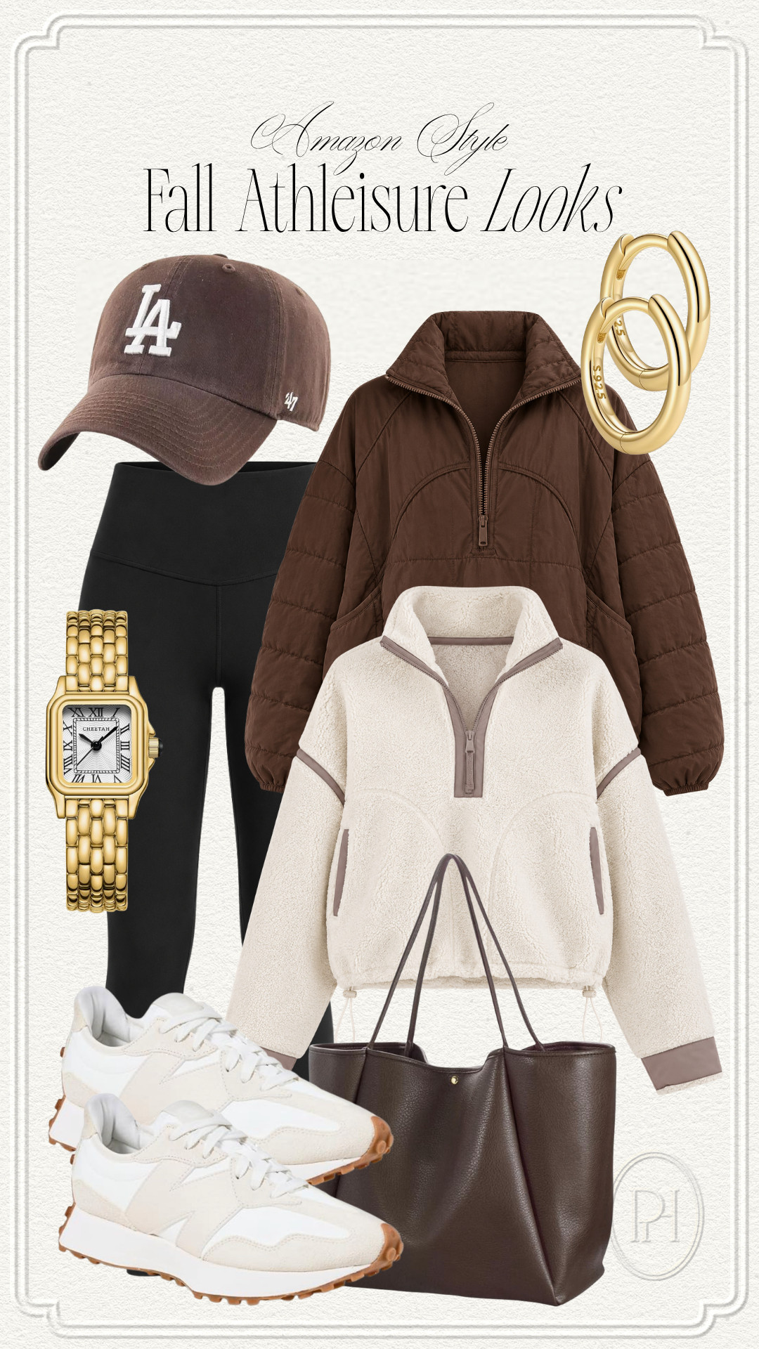 Amazon finds for a casual fall athleisure look!

fall fashion, fall style, fall outfit, fall look, mom outfit, mom look, mom style, casual outfit, casual look, casual style, black leggings, yoga leggings, gym leggings, brown pullover sweater, quilted pullover, outerwear, pullover jackets, sherpa pullover, sherpa sweater, fleece sweater, fleece pullover, white sneakers, tennis shoes, brown handbag, leather tote bag, fall handbag, gold hoop earrings, gold watch, brown hat, baseball cap 

 #LTKgrwm #LTKootd #LTKmomlife