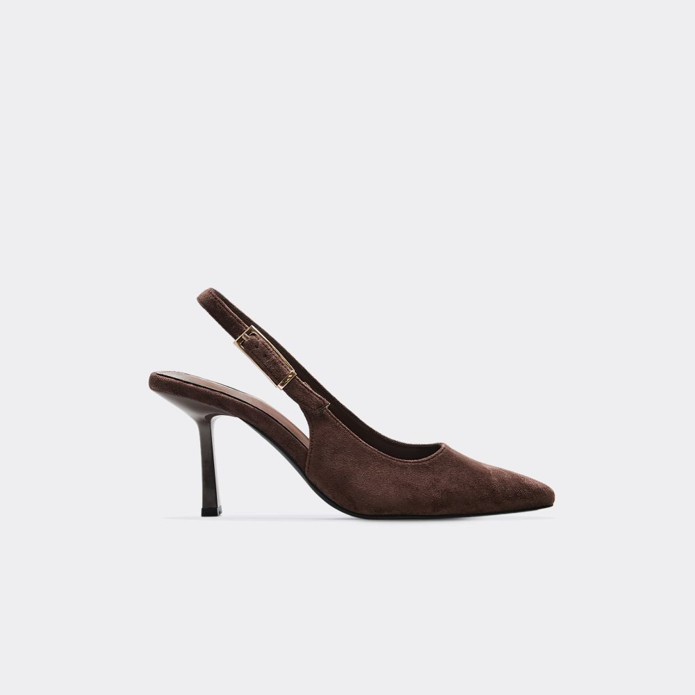 Mixed Pointed Toe Slingback Court Heel In Brown Faux Suede | EGO (UK)