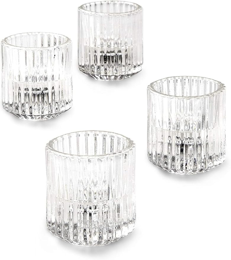 Serene Spaces Living Set of 4 Clear Ribbed Glass Votive Holders, Perfect for Weddings and Home D... | Amazon (US)