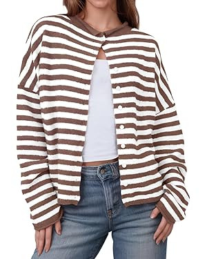Womens Striped Cardigan Sweaters Casual Trendy Open Front Long Sleeve Button Down Lightweight Kni... | Amazon (US)