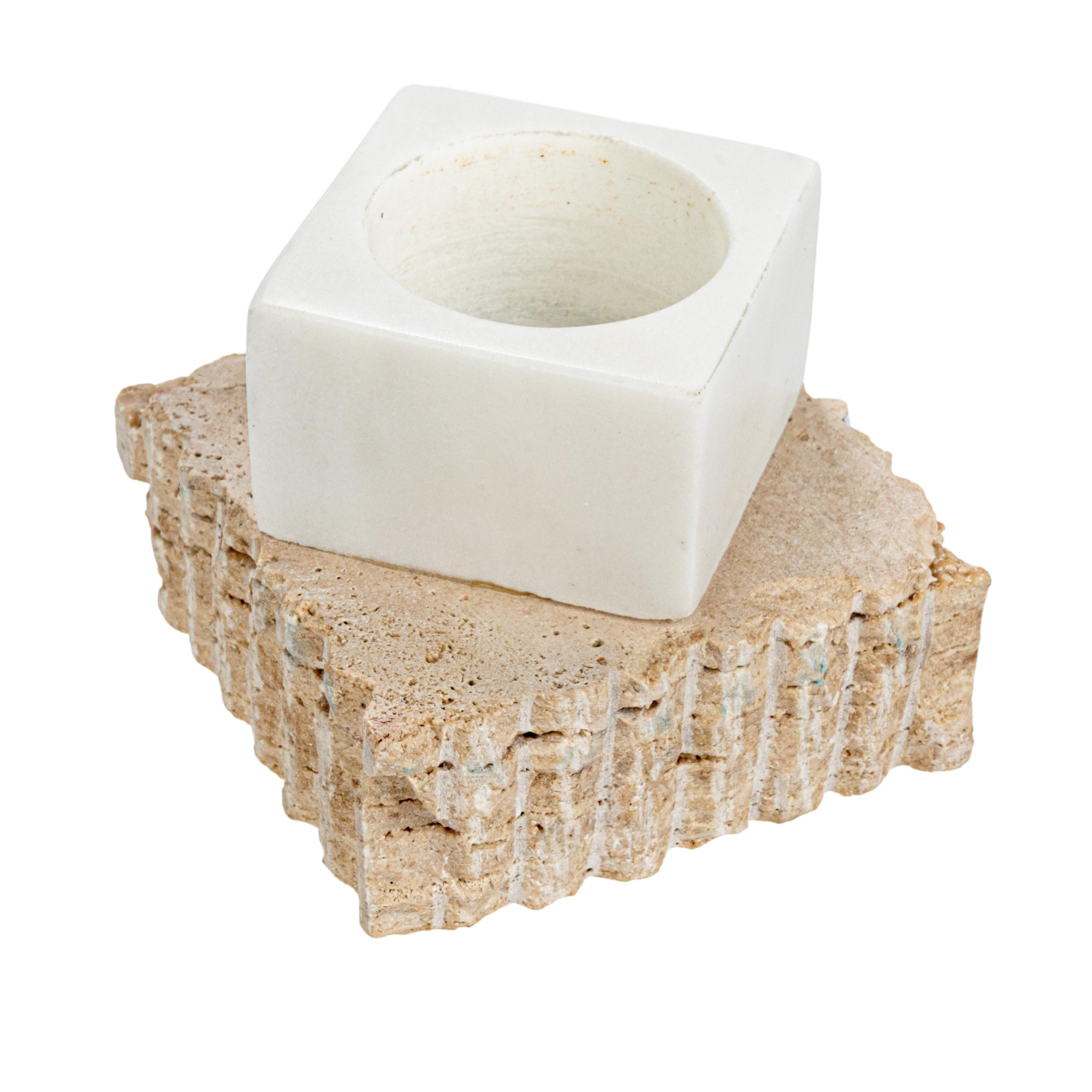 Bloomingville Decorative Marble and Travertine Candle Holder, White and Natural | Amazon (US)