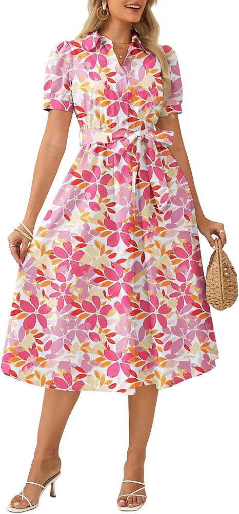 GRACE KARIN Womens Cotton Summer Boho Midi Dresses 2026 Puff Sleeve Shirt Dress Flowy Floral Wedd... | Amazon (US)