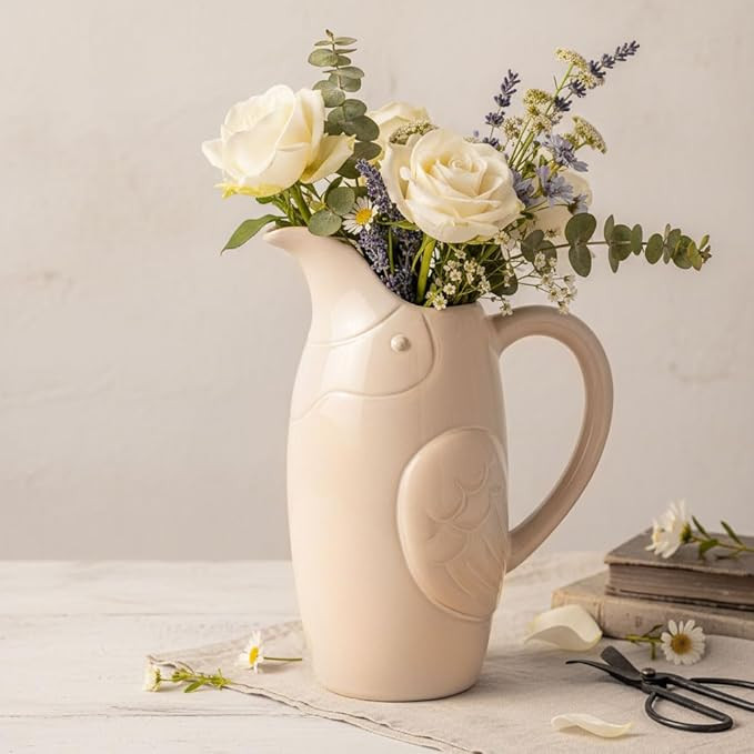 hjn Farmhouse Pitcher Vase for Flowers- White Ceramic Pitcher for Decor White Vase for Your Kitch... | Amazon (US)