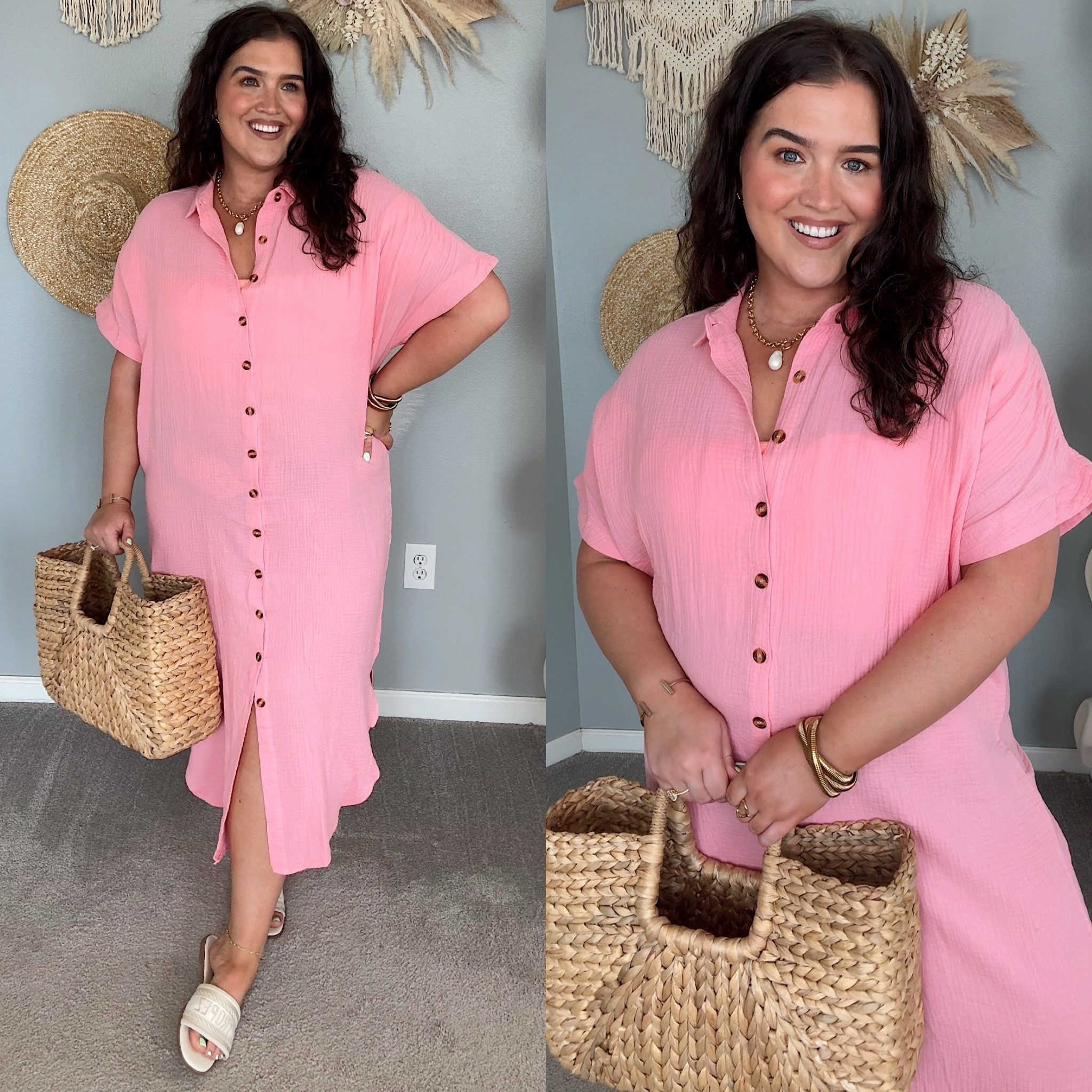 Amazon button up coverup dress 🩷 XXL 
Beach outfits, resort wear, pool style, beach bag 

#LTKSwim #LTKFindsUnder50 #LTKStyleTip