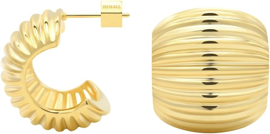 RENAIZ Bold Statement Hoop & Stud Earrings for Women – 14K Gold & Rhodium Plated Maximalist Jew... | Amazon (US)