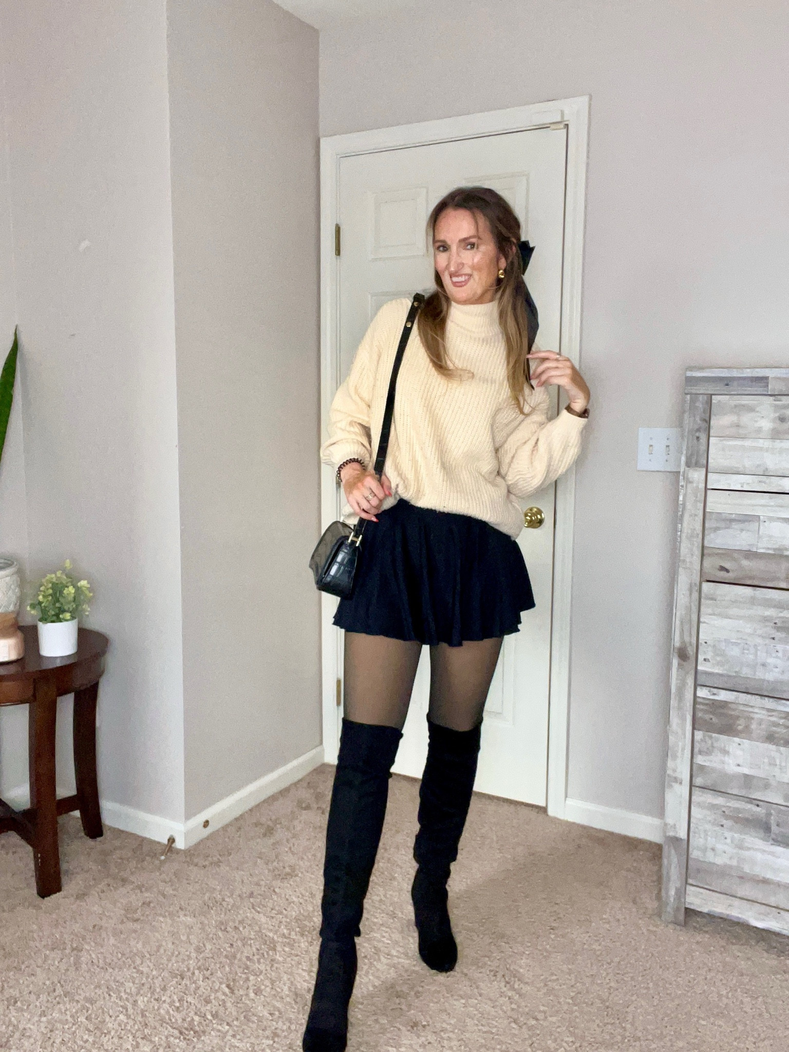 OBSESSED with this outfit for the holiday or any day!! Everything is from Amazon!

Amazon fashion  / black boots outfit / over the knee boots / holiday outfit / New Year’s Eve outfit / Christmas party outfit / ootd / black skirt outfit / bows outfit / bow outfit 