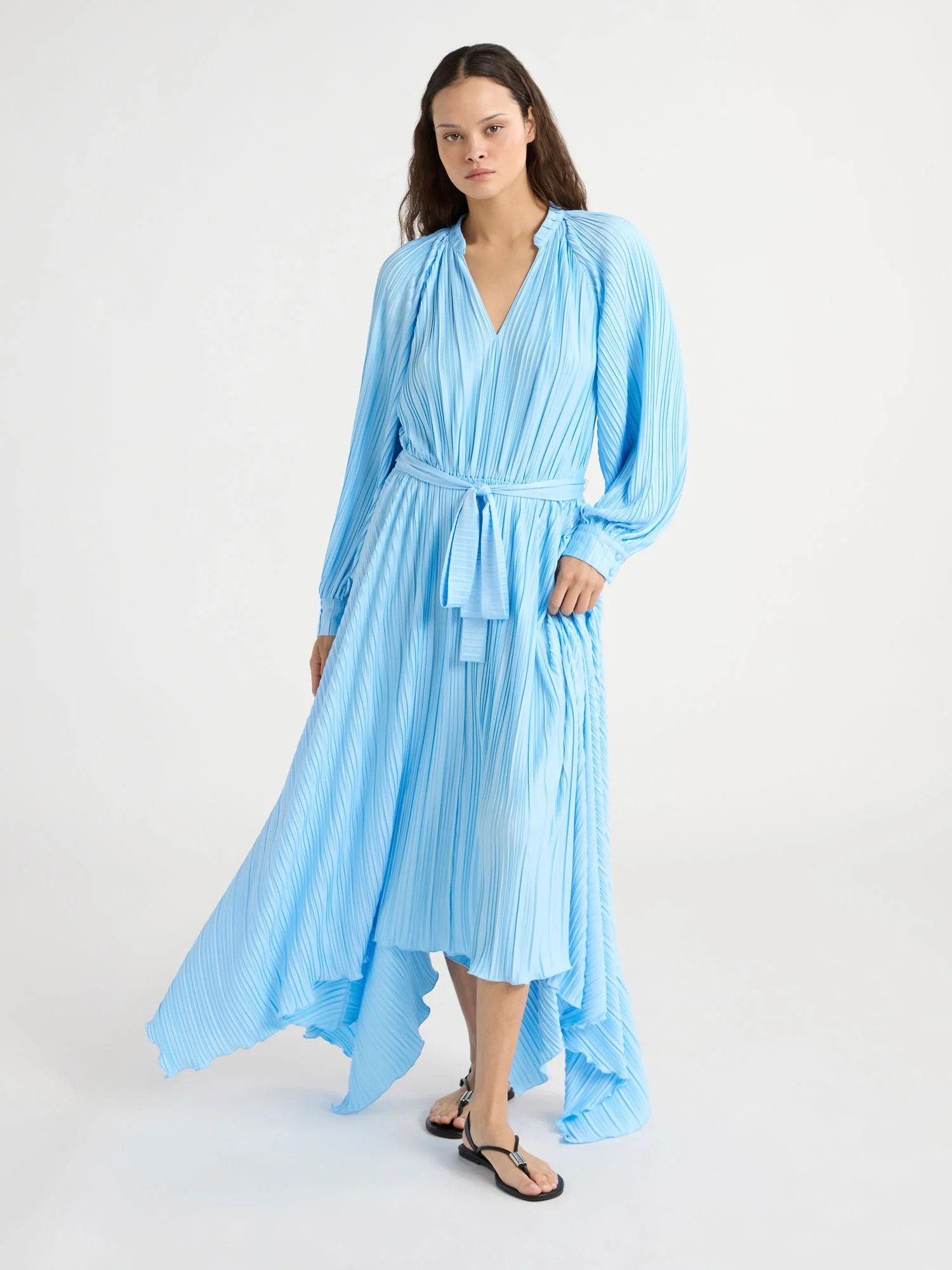 Scoop Women’s and Women's Plus Pleated Handkerchief Hem Dress with Long Sleeves, Sizes XS-4X | Walmart (US)
