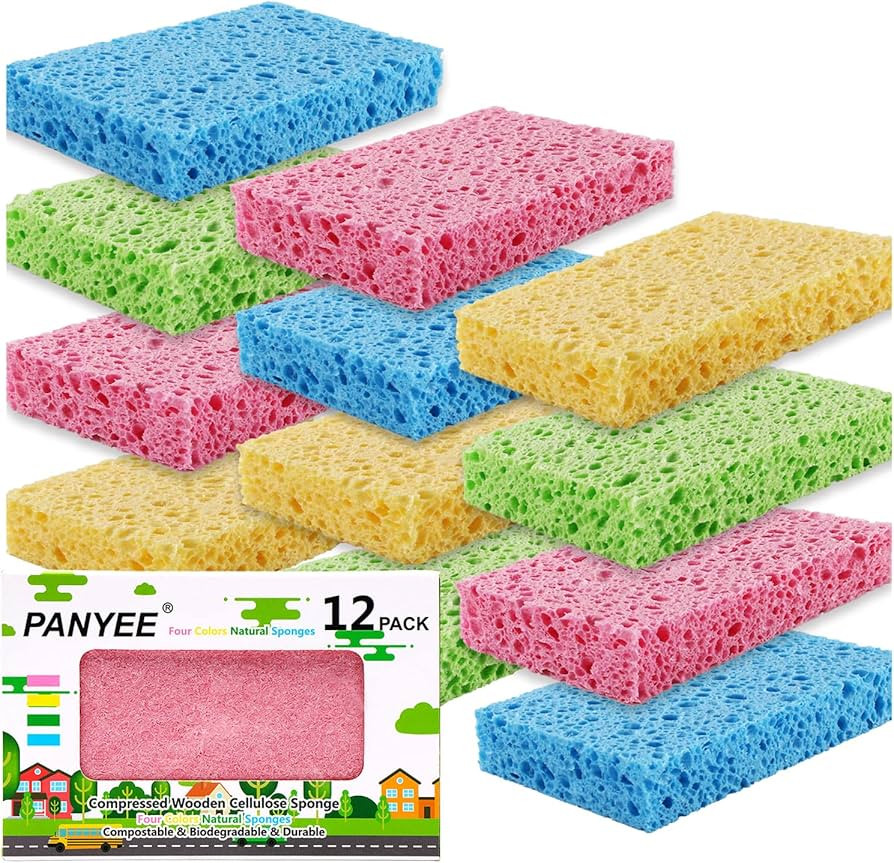 Compressed Cellulose Kitchen Sponges 12Pack，Non-Scratch Biodegradable Natural Colorful Sponge S... | Amazon (US)