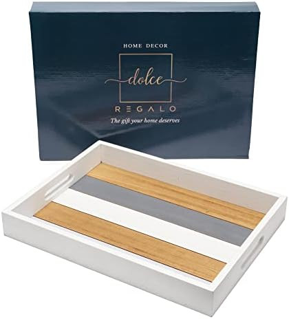 Decorative Wooden Ottoman Serving Tray with Wood Handles | Ideal Centerpiece Farmhouse Trays for ... | Amazon (US)