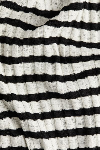 Rib-knit Dress - Low-cut Neckline - Sleeveless - White/black striped - Ladies | H&M US | H&M (US + CA)