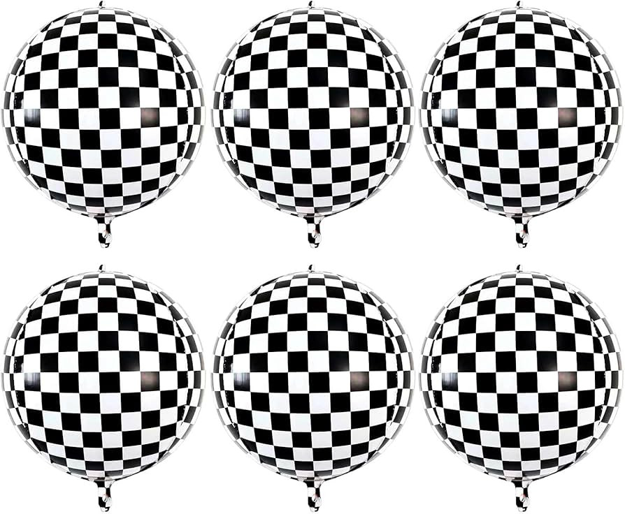 Lovoir 6 Pcs Black White Checkered Balloons 22 Inch, Big 4D Black White Round Checkered Balloons ... | Amazon (US)